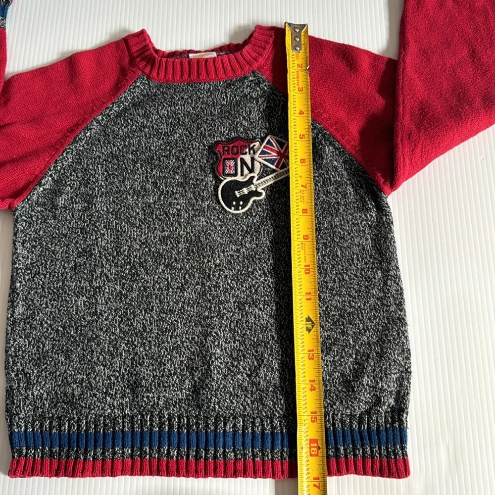 Gymboree Rock on, black, white, red & blue crew neck sweater. Boys size XS